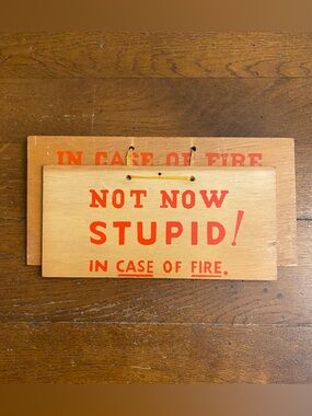 VTG In Case Of Fire Wooden Flip Sign Plaque Kitschy Fireman Camp Decor Taiwan